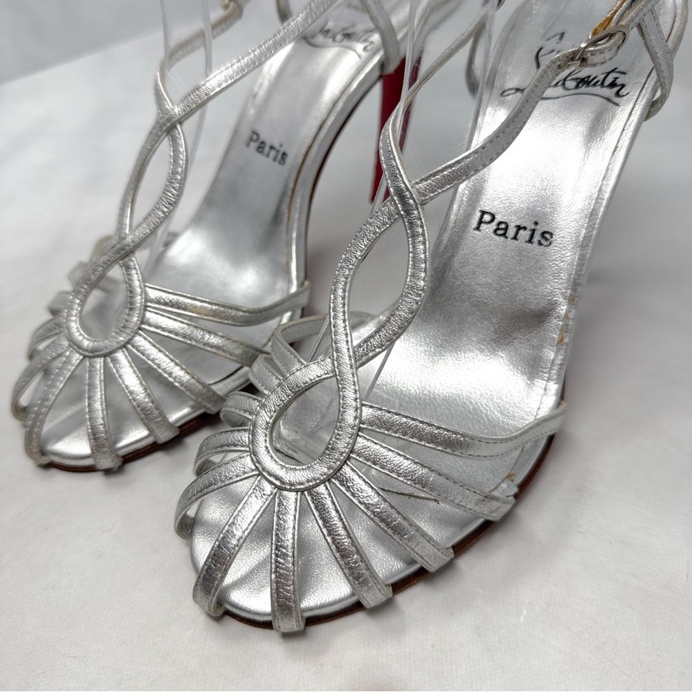 Christian Louboutin Vintage Y2K Metallic Strappy Leather Mary Jane Sandal Heels - Picture 2 of 16
